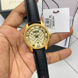 Gucci Eryx Automatic Chevron Gold Dial Black Leather Strap Watch For Men - YA126340 Buy Now By Gucci