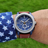 Fossil Machine Chronograph Blue Dial Brown Leather Strap Watch for Men - FS5232 Buy Now By Fossil