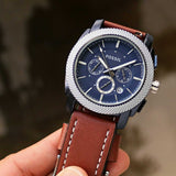 Fossil Machine Chronograph Blue Dial Brown Leather Strap Watch for Men - FS5232 Buy Now By Fossil