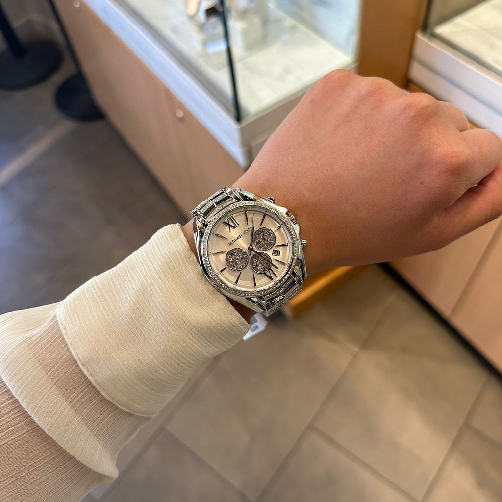 Michael Kors Whitney Chronograph Crystals Silver Dial Silver Steel Strap Watch For Women - MK6728 Buy Now By Michael Kors
