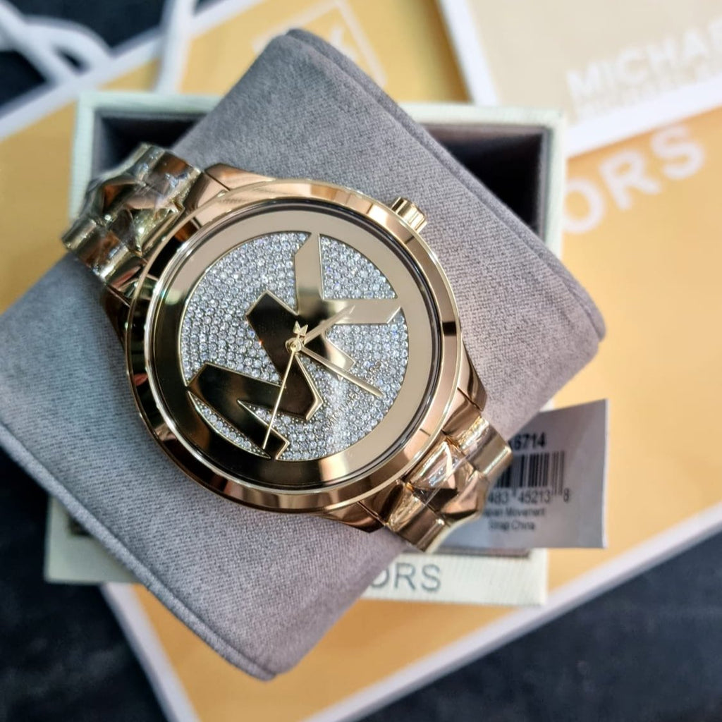 Michael Kors Runway Mercer Crystals Gold Dial Gold Steel Strap Watch For Women - MK6714 Buy Now By Michael Kors
