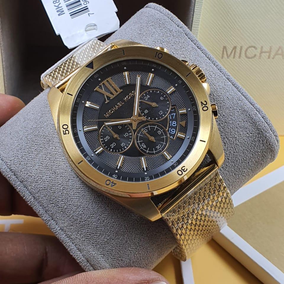 Michael Kors Brecken Chronograph Black Dial Gold Mesh Strap Watch For Men - MK8867 Buy Now By Michael Kors