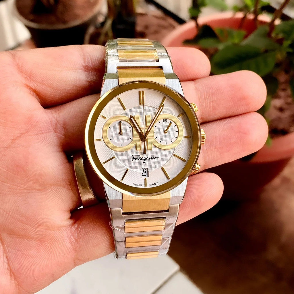 Salvatore Ferragamo F-80 Classic White Dial Two Tone Steel Strap Watch for Men - SFME00821 Buy Now By Salvatore Ferragamo