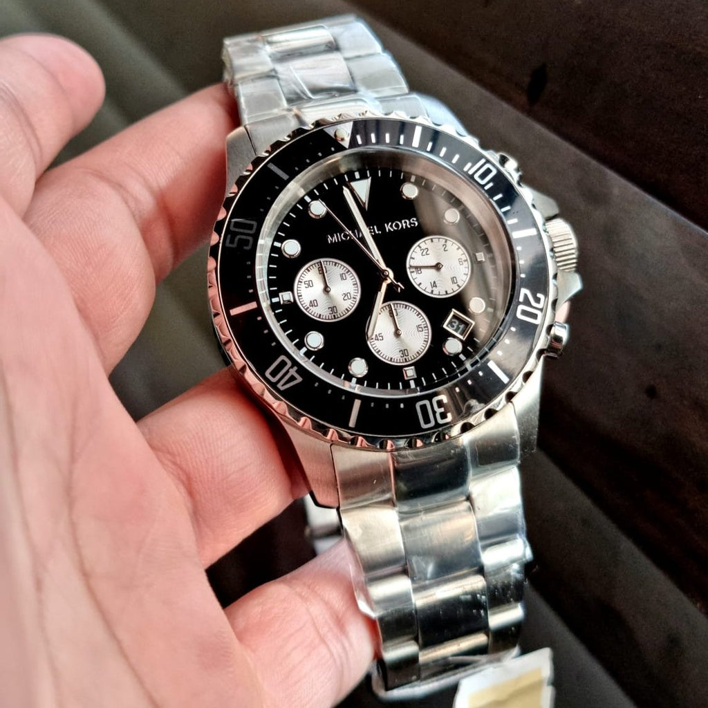 Michael Kors Everest Chronograph Black Dial Silver Steel Strap Watch For Men - MK8256 Buy Now By Michael Kors