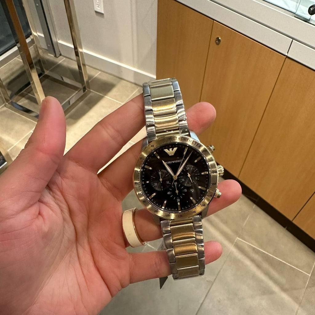 Emporio Armani Analog Chronograph Black Dial Two Tone Steel Strap Watch For Men - AR11521 Buy Now By Emporio Armani