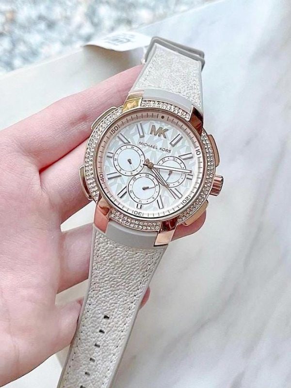 Michael Kors Sidney Chronograph White Dial Beige Leather Strap Watch For Women - MK6949 Buy Now By Michael Kors