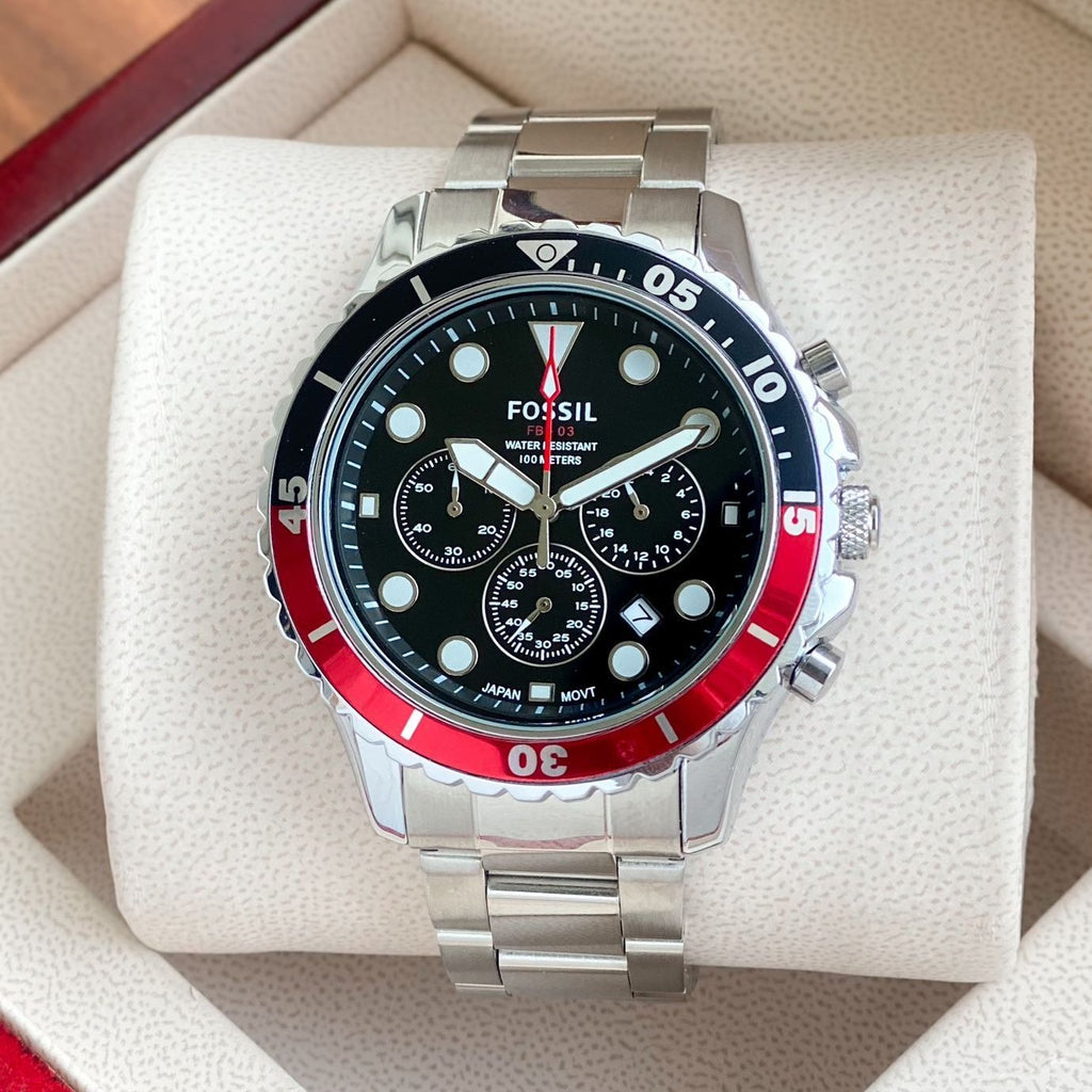 Fossil FB-03 Chronograph Black Dial Silver Steel Strap Watch for Men - FS5767 Buy Now By Fossil