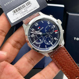Tommy Hilfiger Asher Chrongraph Blue Dial Brown Leather Strap Watch For Men - 1791855 Buy Now By Tommy Hilfiger