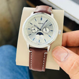 Fossil Neutra Minimalist Moonphase Silver Dial Brown Leather Strap Watch for Men - FS5905 Buy Now By Fossil