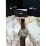 Hugo Boss Grand Prix Grey Dial Brown Leather Strap Watch for Men - 1513476 Buy Now By Hugo Boss