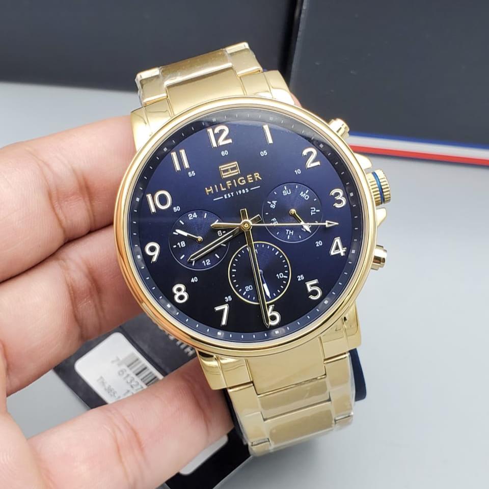 Tommy Hilfiger Daniel Chronograph Blue Dial Gold Steel Strap Watch for Men - 1710384 Buy Now By Tommy Hilfiger