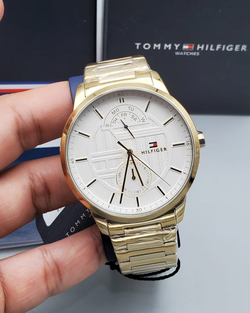 Tommy Hilfiger Hunter White Dial Gold Steel Strap Watch for Men - 1791609 Buy Now By Tommy Hilfiger