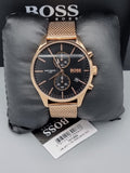 Hugo Boss Associate Black Dial Rose Gold Mesh Bracelet Watch for Men - 1513806 Buy Now By Hugo Boss
