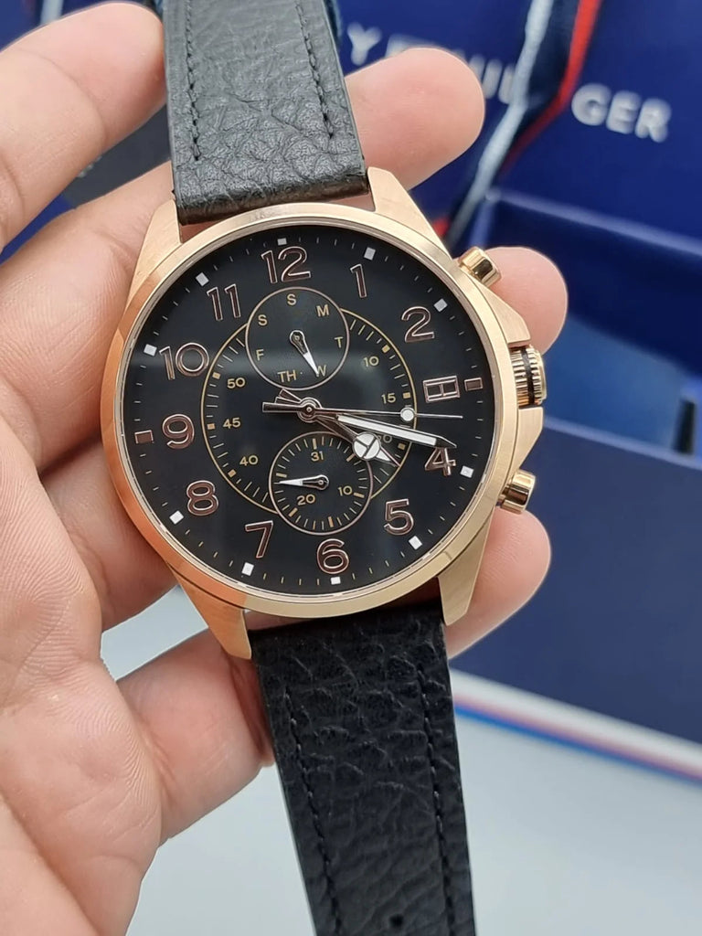 Tommy Hilfiger Dean Chronograph Quartz Black Dial Black Leather Strap Watch for Men - 1791273 Buy Now By Tommy Hilfiger