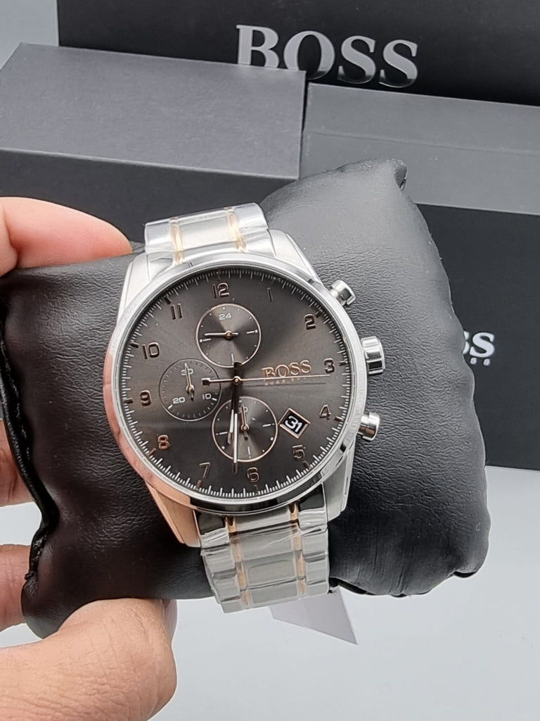 Hugo Boss Skymaster Grey Dial Two Tone Steel Strap Watch for Men - 1513789 Buy Now By Hugo Boss