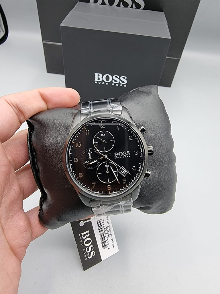 Hugo Boss Skymaster Chronograph Black Dial Black Steel Strap Watch for Men - 1513785 Buy Now By Hugo Boss
