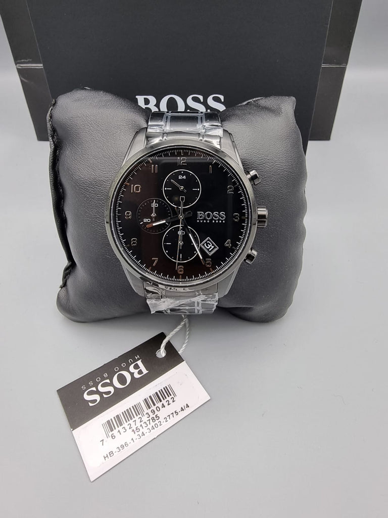 Hugo Boss Skymaster Chronograph Black Dial Black Steel Strap Watch for Men - 1513785 Buy Now By Hugo Boss
