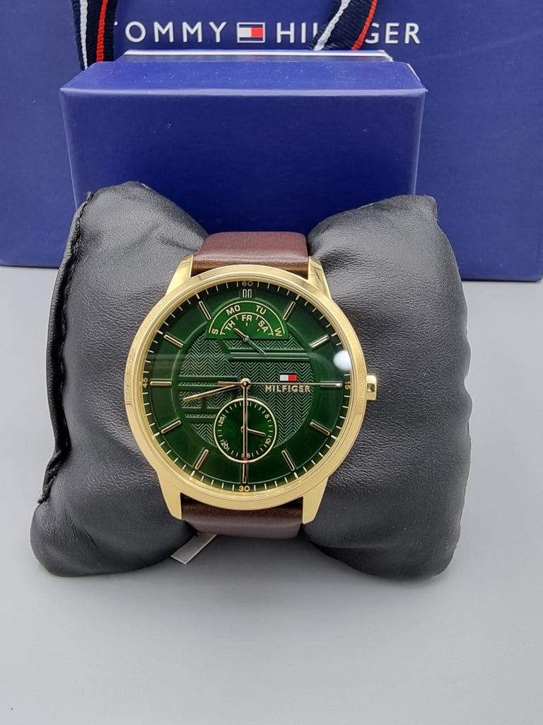 Tommy Hilfiger Hunter Green Dial Brown Leather Strap Watch for Men - 1791607 Buy Now By Tommy Hilfiger