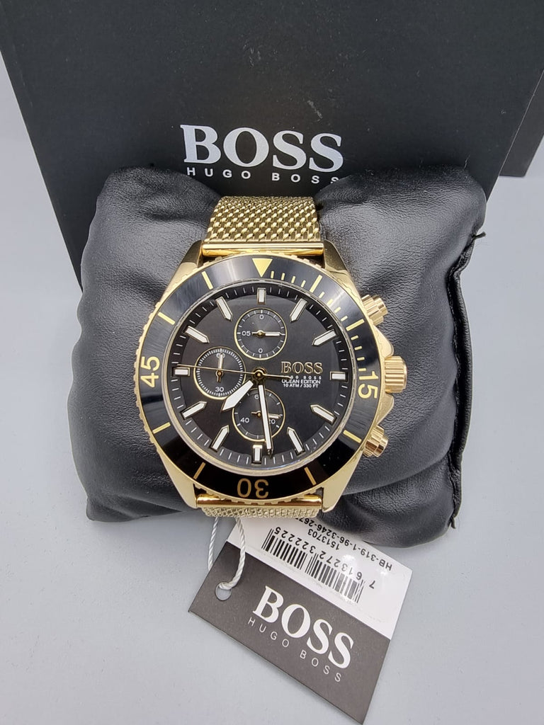 Hugo Boss Ocean Edition Black Dial Gold Mesh Bracelet Watch for Men - 1513703 Buy Now By Hugo Boss