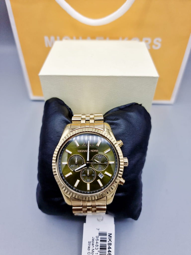 Michael Kors Lexington Chronograph Green Dial Gold Steel Strap Watch for Men - MK8446 Buy Now By Michael Kors