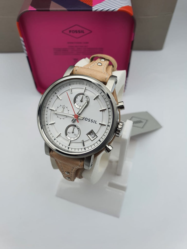Fossil Boyfriend Chronograph White Dial Brown Leather Strap Watch for Women - ES3625 Buy Now By Fossil