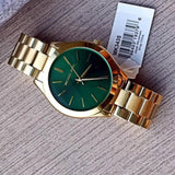Michael Kors Slim Runway Green Dial Gold Steel Strap Watch for Women - MK3435 Buy Now By Michael Kors