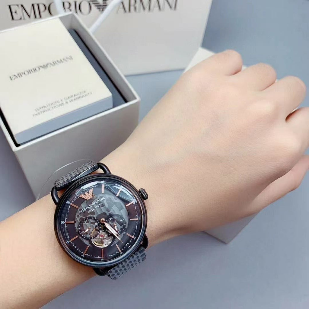 Emporio Armani Automatic Multifunction Black Dial Black Mesh Bracelet Watch For Men - AR60025 Buy Now By Emporio Armani