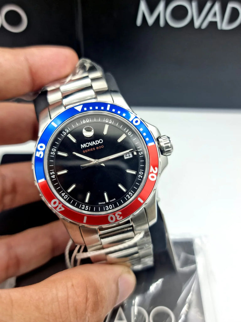 Movado Series 800 Pepsi Black Dial Silver Steel Strap Watch for Men - 2600152 Buy Now By Movado