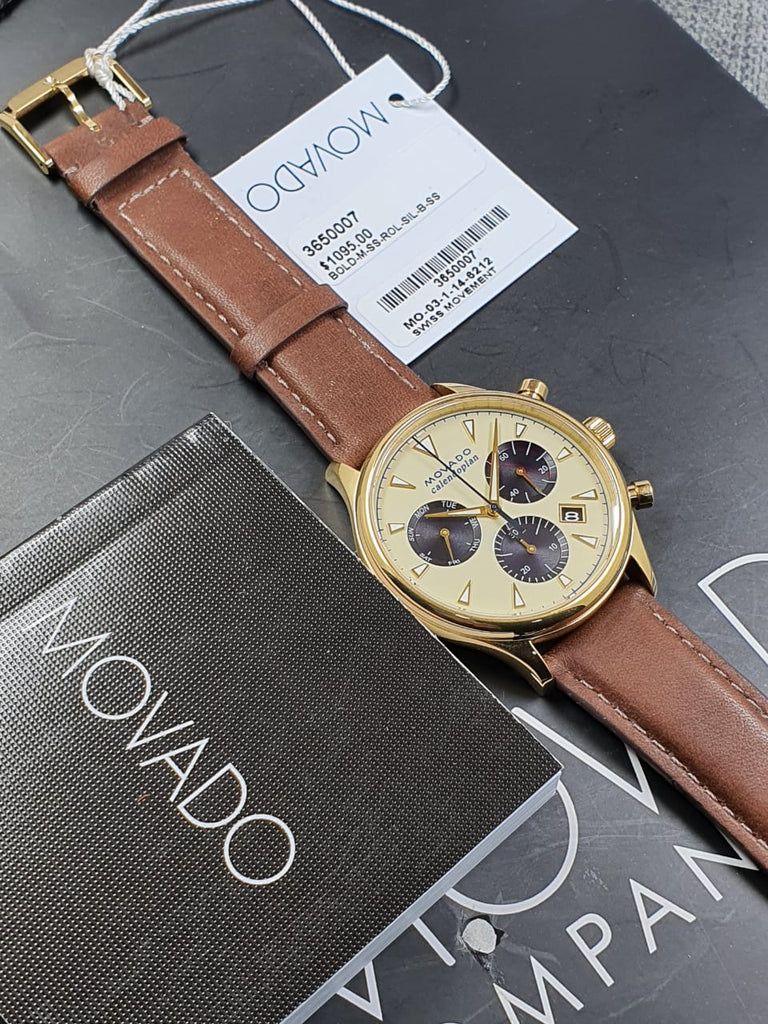 Movado Heritage Chronograph White Black Leather Strap Watch for Men - 3650007 Buy Now By Movado