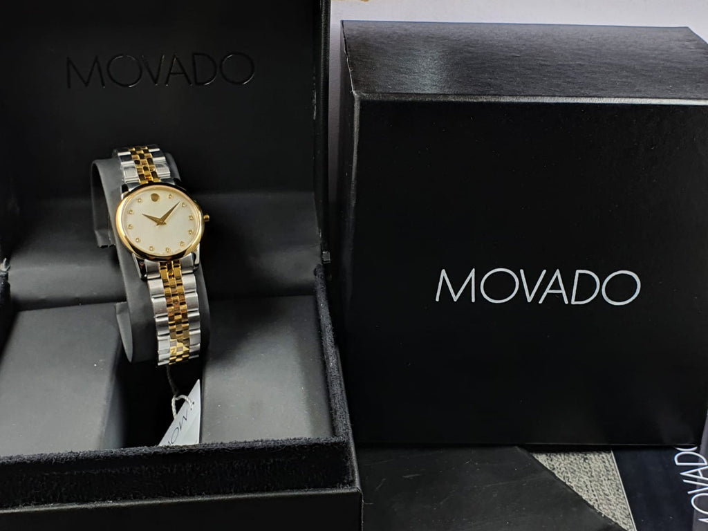 Movado Museum Classic Diamonds Mother of Pearl Dial Two Tone Steel Strap Watch For Women - 0606613 Buy Now By Movado