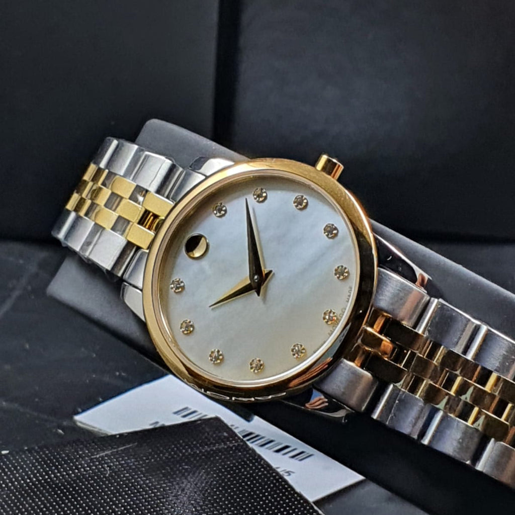 Movado Museum Classic Diamonds Mother of Pearl Dial Two Tone Steel Strap Watch For Women - 0606613 Buy Now By Movado