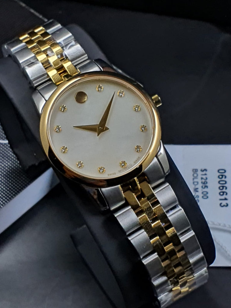 Movado Museum Classic Diamonds Mother of Pearl Dial Two Tone Steel Strap Watch For Women - 0606613 Buy Now By Movado