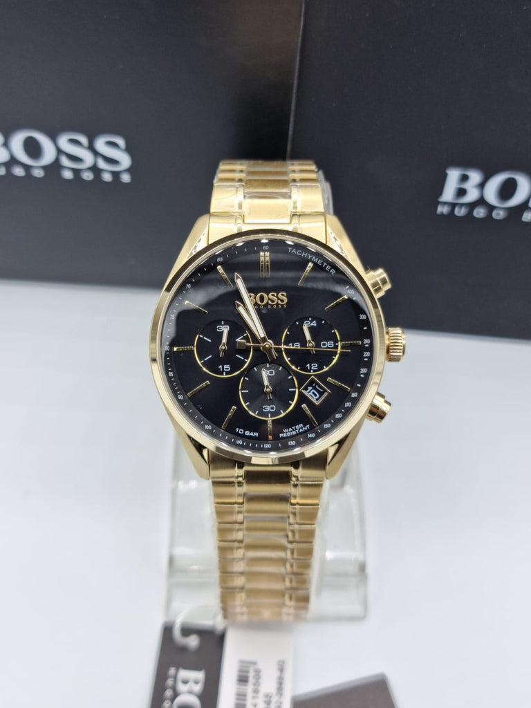 Hugo Boss Champion Black Dial Gold Steel Strap Watch for Men - 1513848 Buy Now By Hugo Boss