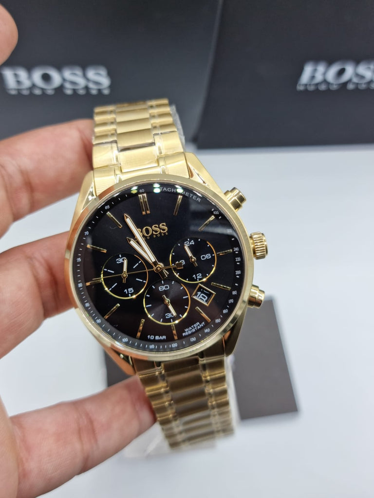 Hugo Boss Champion Black Dial Gold Steel Strap Watch for Men - 1513848 Buy Now By Hugo Boss