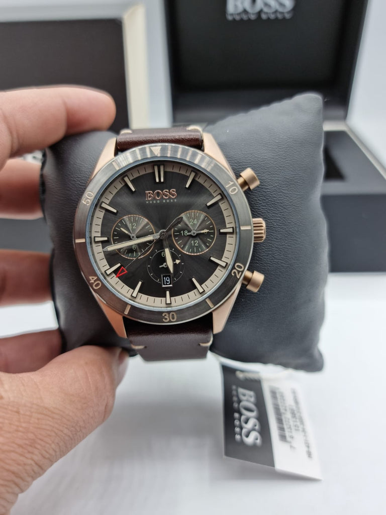 Hugo Boss Santiago Chronograph Grey Dial Brown Leather Strap Watch for Men - 1513861 Buy Now By Hugo Boss