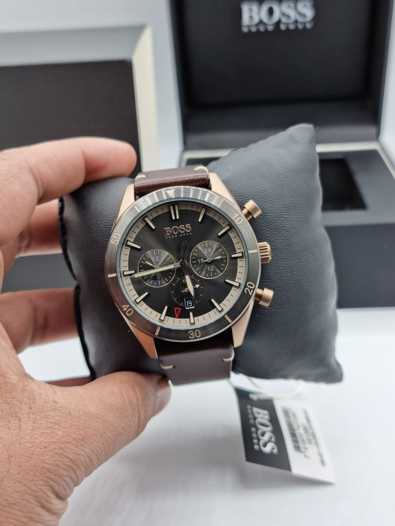 Hugo Boss Santiago Chronograph Grey Dial Brown Leather Strap Watch for Men - 1513861 Buy Now By Hugo Boss
