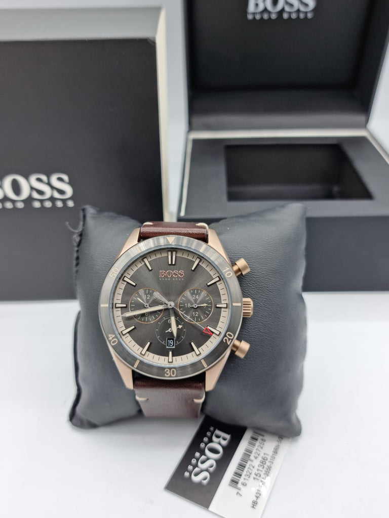 Hugo Boss Santiago Chronograph Grey Dial Brown Leather Strap Watch for Men - 1513861 Buy Now By Hugo Boss