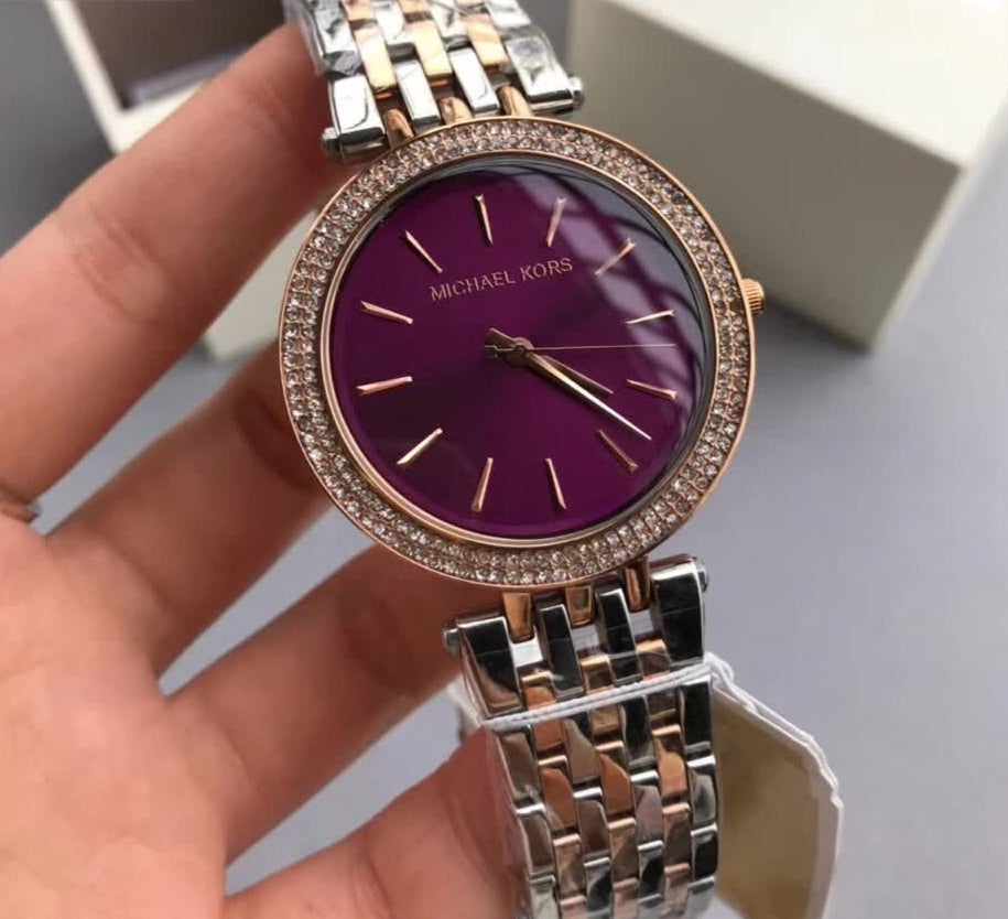 Michael Kors Darci Purple Dial Two Tone Steel Strap Watch for Women - MK3353 Buy Now By Michael Kors