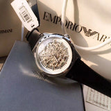 Emporio Armani Meccanico White Skeleton Dial Black Leather Strap Watch For Men - AR60003 Buy Now By Emporio Armani