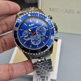 Michael Kors Bayville Chronograph Blue Dial Grey Steel Strap Watch For Men - MK8727 Buy Now By Michael Kors