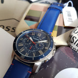 Fossil Grant Chronograph Blue Dial Blue Leather Strap Watch for Men - FS5373 Buy Now By Fossil
