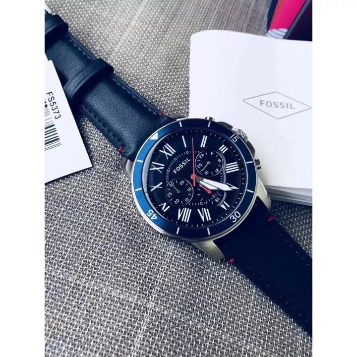Fossil Grant Chronograph Blue Dial Blue Leather Strap Watch for Men - FS5373 Buy Now By Fossil
