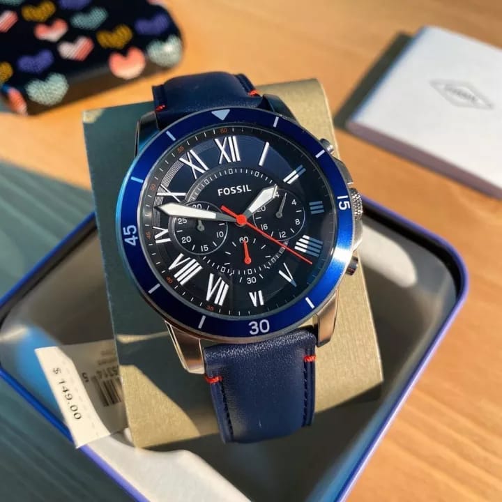 Fossil Grant Chronograph Blue Dial Blue Leather Strap Watch for Men - FS5373 Buy Now By Fossil
