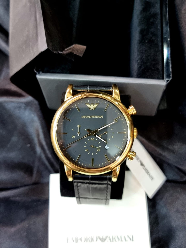 Emporio Armani Luigi Chronograph Black Dial Black Leather Watch For Men - AR1917 Buy Now By Emporio Armani