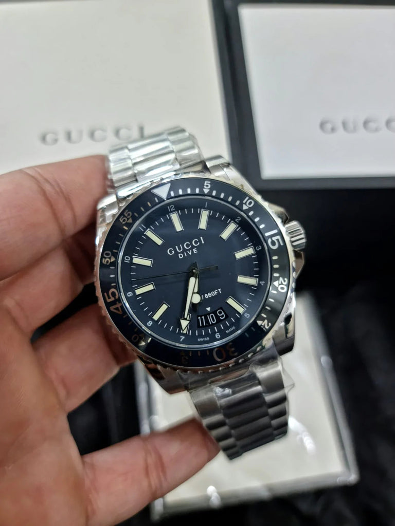 Gucci Dive Quartz Blue Dial Silver Steel Strap Watch For Men - YA136311 Buy Now By Gucci