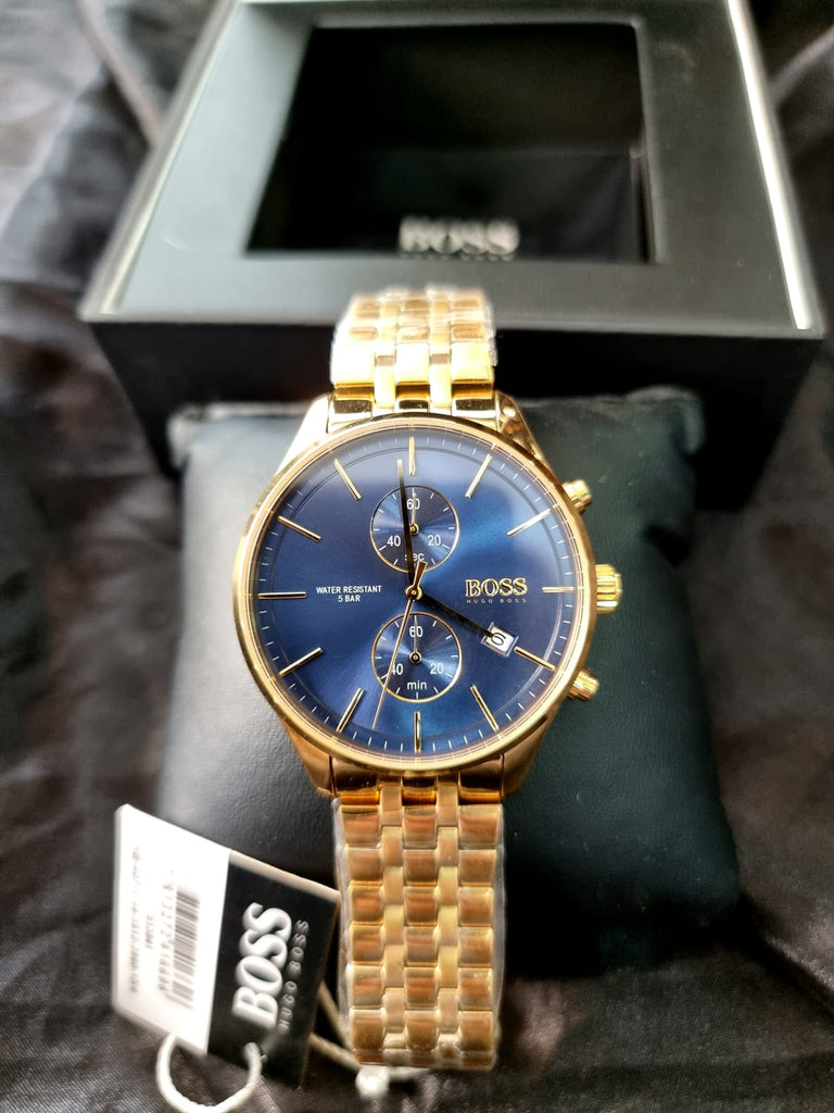 Hugo Boss Associate Blue Dial Gold Steel Strap Watch for Men - 1513841 Buy Now By Hugo Boss