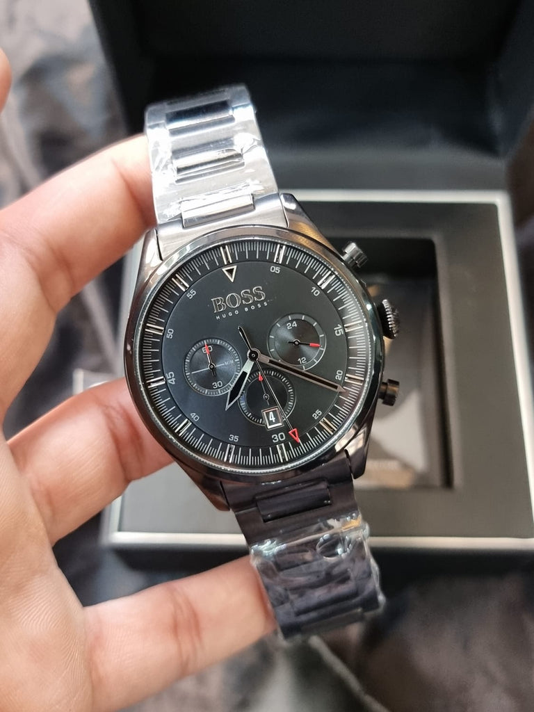 Hugo Boss Skymaster Chronograph Black Dial Black Steel Strap Watch for Men - 1513785 Buy Now By Hugo Boss