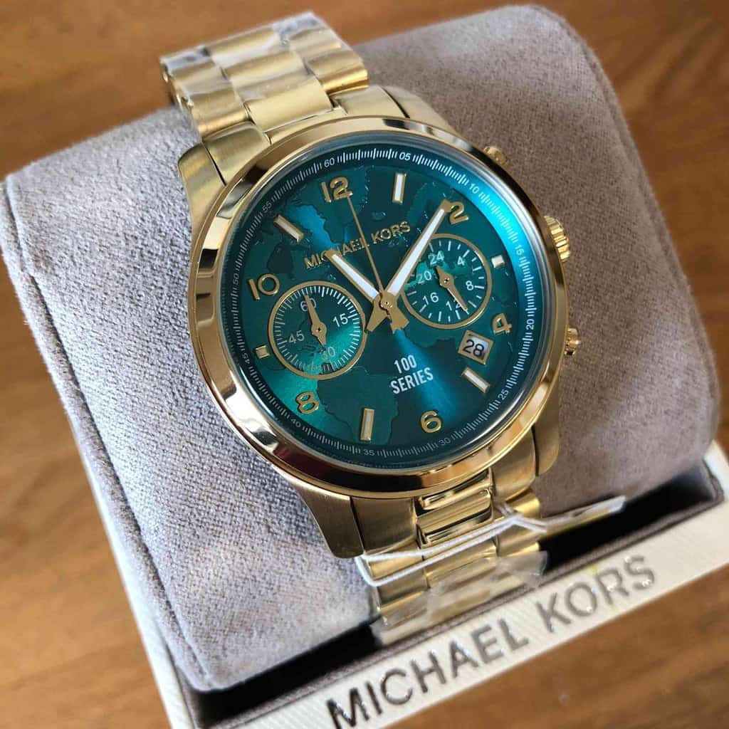Michael Kors Runway Hunger Stop100 Series Blue Dial Gold Steel Strap Watch for Women - MK5815 Buy Now By Michael Kors