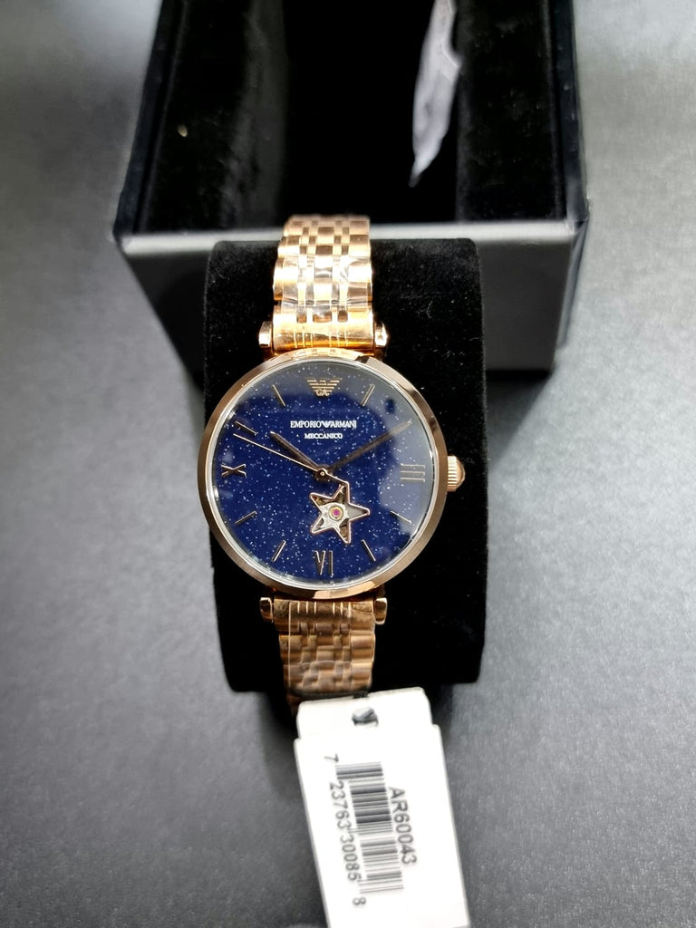 Emporio Armani Meccanico Crystals Black Dial Rose Gold Steel Strap Watch For Women - AR60043 Buy Now By Emporio Armani