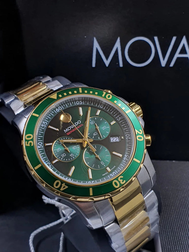 Movado Series 800 Chronograph Green Dial Two Tone Steel Strap Watch For Men - 2600148 Buy Now By Movado